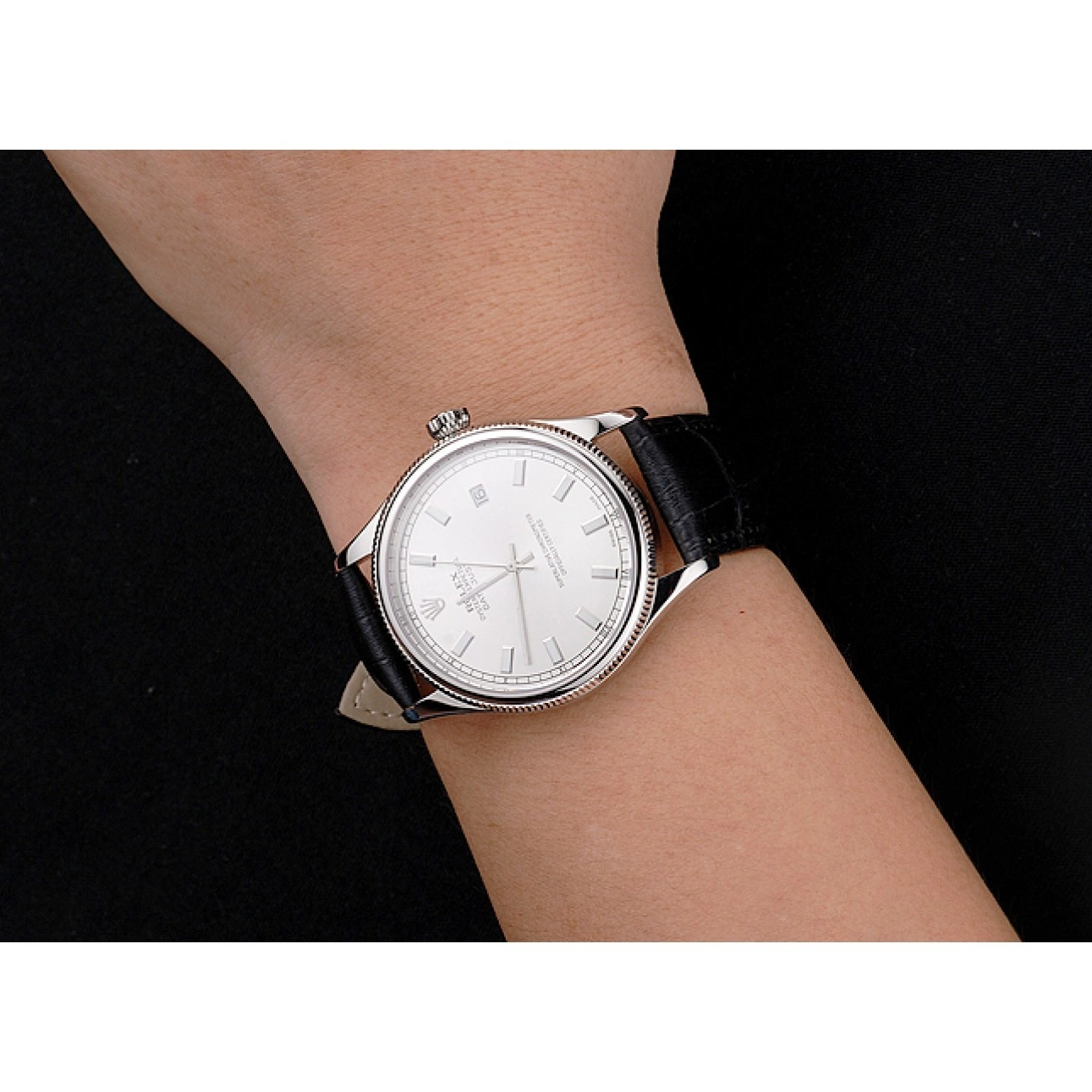 AAA Replica Watches Leather White Strap Rolex Stainless Steel Dial Case Datejust Swiss Black 0719
